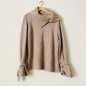 Brochu Walker LARGE Agna wool blend tie sleeve slit back knit pullover